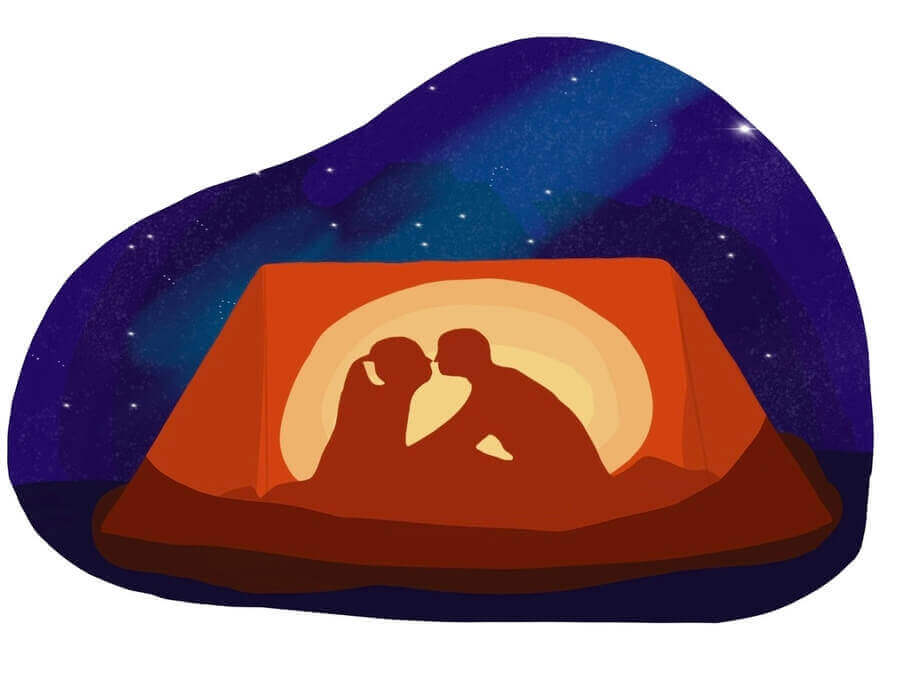 Romantic night in tent date idea illustration
